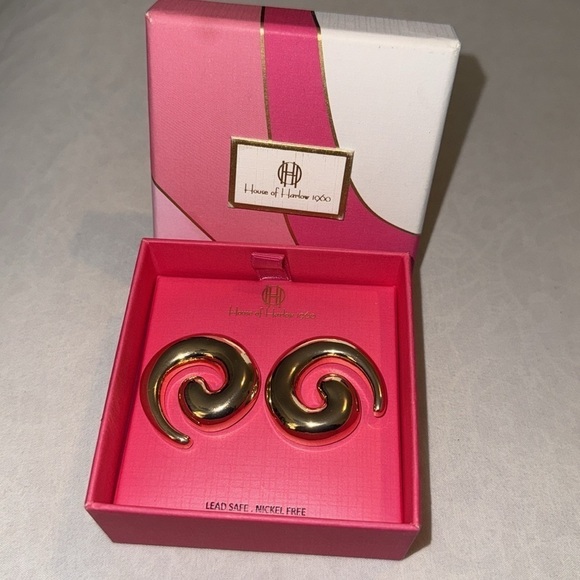 House of Harlow 1960 Woman Gold Statement Swirl Earrings NEW NO TAGS - Picture 5 of 5